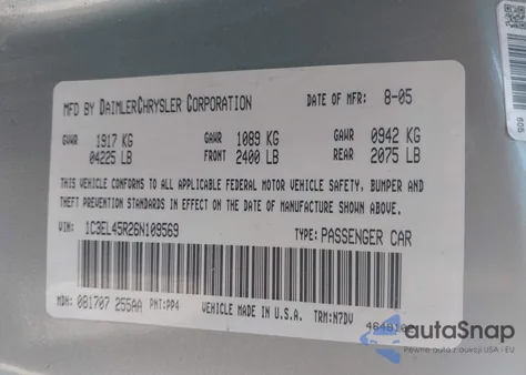 2006 Chrysler Sebring from USA, damaged, VIN 1C3EL45R26N109569